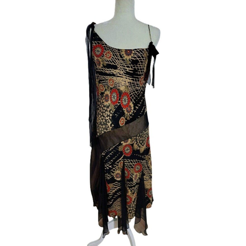 Laundry Womens Black Floral Silk Y2K Patchwork Fairycore Dress Handkerchief 12 - Picture 3 of 9